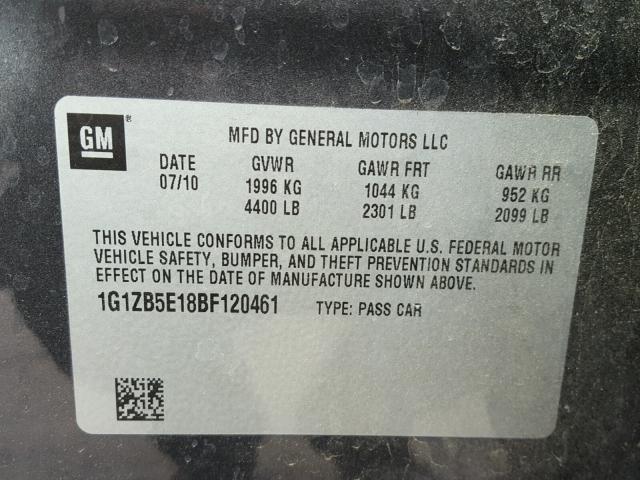 1G1ZB5E18BF120461 - 2011 CHEVROLET MALIBU LS BEIGE photo 10