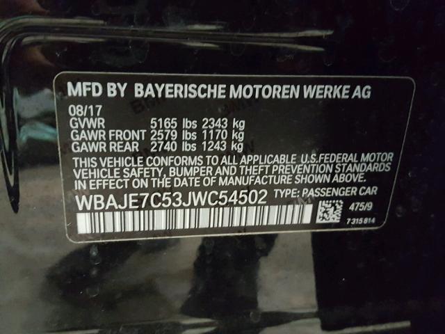 WBAJE7C53JWC54502 - 2018 BMW 540 XI BLACK photo 10