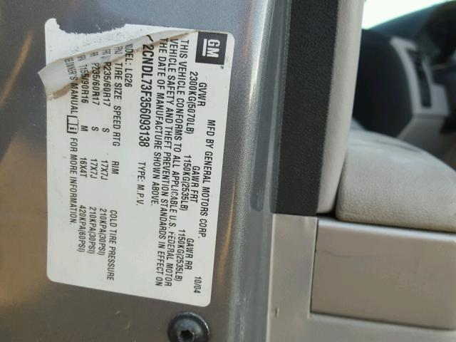 2CNDL73F356093138 - 2005 CHEVROLET EQUINOX LT GRAY photo 10