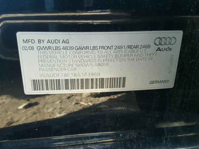 WAUDF78E18A143969 - 2008 AUDI A4 2.0T QU BLACK photo 10