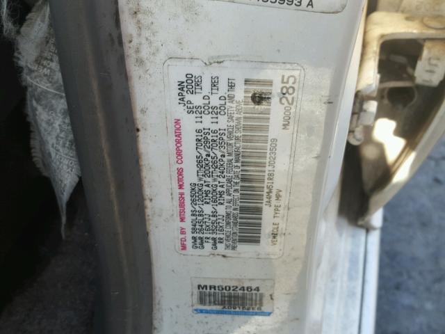 JA4MW51R81J023509 - 2001 MITSUBISHI MONTERO LI WHITE photo 10