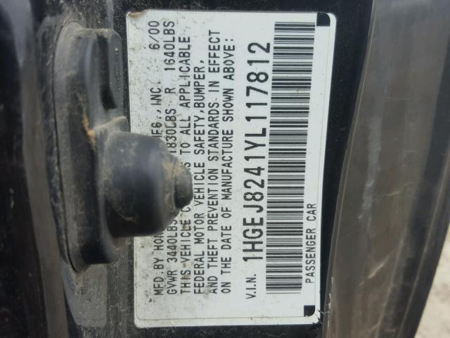 1HGEJ8241YL117812 - 2000 HONDA CIVIC EX BLACK photo 10