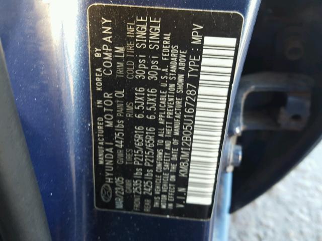 KM8JM12B05U167287 - 2005 HYUNDAI TUCSON GL BLUE photo 10