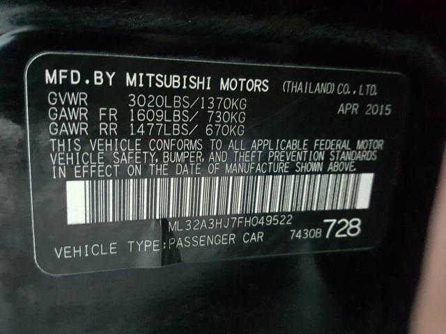 ML32A3HJ7FH049522 - 2015 MITSUBISHI MIRAGE DE BLACK photo 10