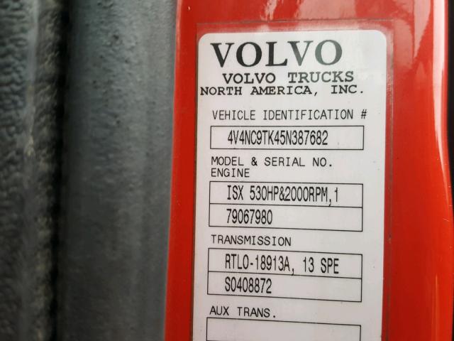 4V4NC9TK45N387682 - 2005 VOLVO VN VNL RED photo 10