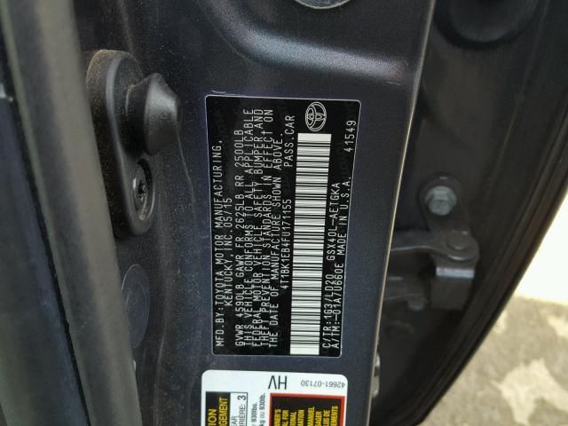 4T1BK1EB4FU171155 - 2015 TOYOTA AVALON XLE 灰色 照片 10