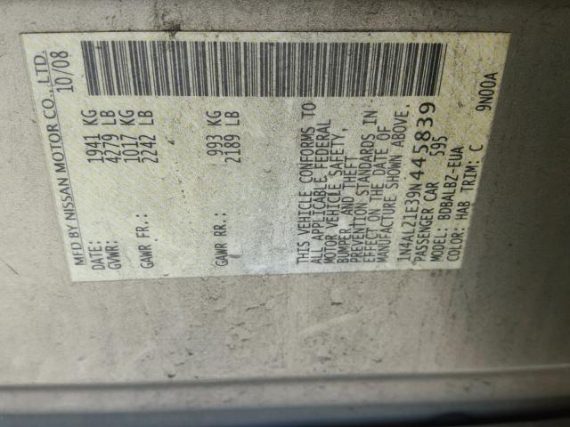 1N4AL21E39N445839 - 2009 NISSAN ALTIMA 2.5 GOLD photo 10