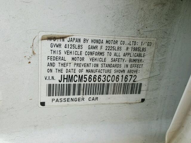 JHMCM56663C061672 - 2003 HONDA ACCORD EX WHITE photo 10