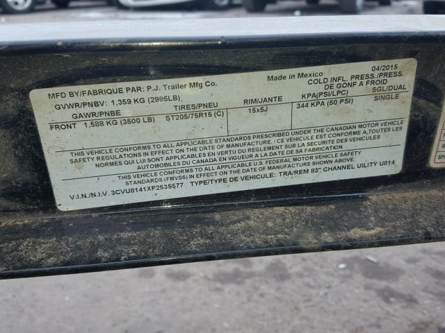 3CVU8141XF2535577 - 2015 UTILITY TRAILER BLACK photo 10