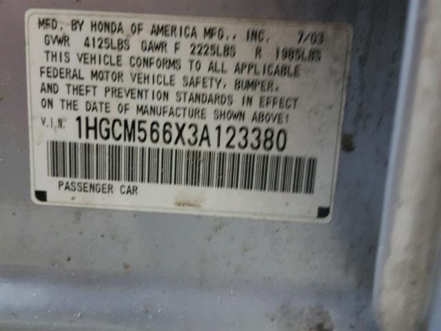 1HGCM566X3A123380 - 2003 HONDA ACCORD EX SILVER photo 10