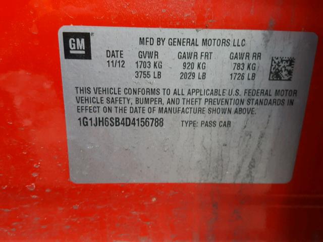 1G1JH6SB4D4156788 - 2013 CHEVROLET SONIC RS RED photo 10