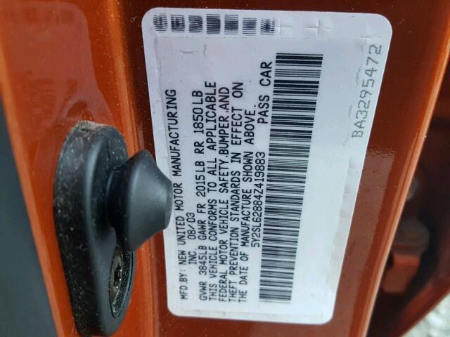 5Y2SL62884Z419883 - 2004 PONTIAC VIBE ORANGE photo 10