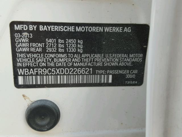 WBAFR9C5XDD226621 - 2013 BMW 550 I WHITE photo 10