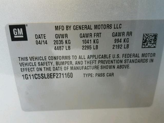 1G11C5SL8EF271160 - 2014 CHEVROLET MALIBU 1LT 银色 照片 10