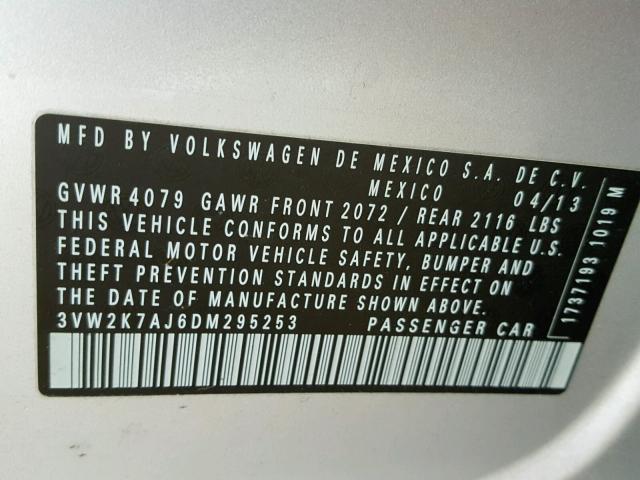 3VW2K7AJ6DM295253 - 2013 VOLKSWAGEN JETTA BASE 银色 照片 10