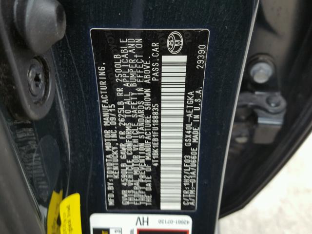 4T1BK1EB1FU188835 - 2015 TOYOTA AVALON XLE 石墨色 照片 10