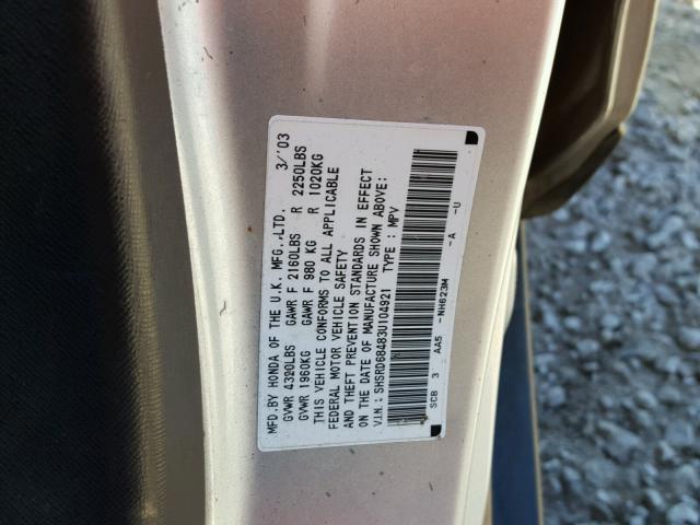 SHSRD68483U104921 - 2003 HONDA CR-V LX SILVER photo 10