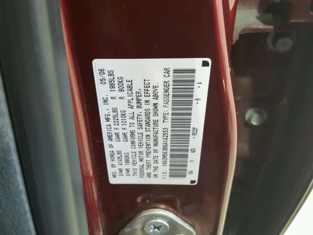 1HGCM56386A142553 - 2006 HONDA ACCORD SE RED photo 10