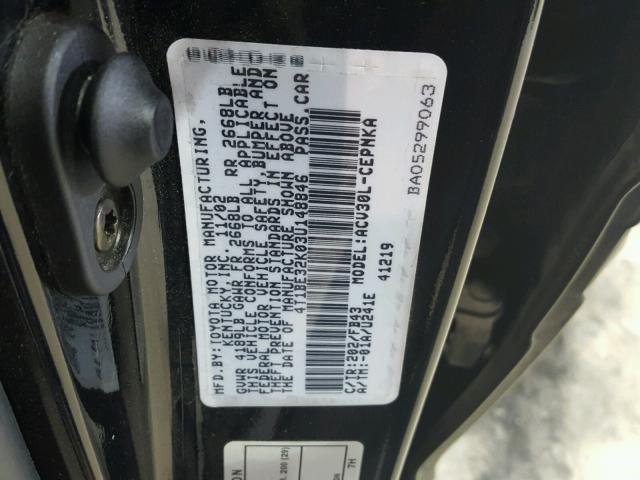 4T1BE32K03U148846 - 2003 TOYOTA CAMRY LE BLACK photo 10