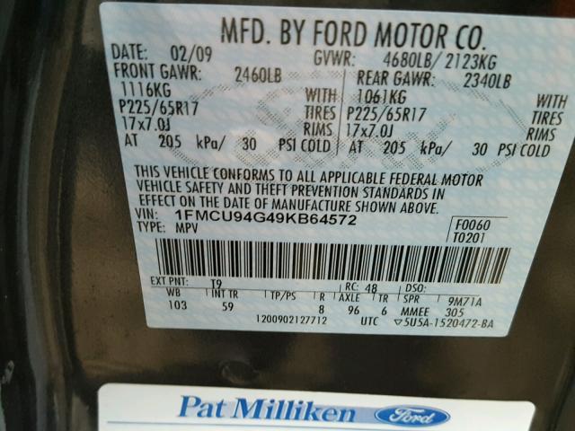 1FMCU94G49KB64572 - 2009 FORD ESCAPE LIM GRAY photo 10