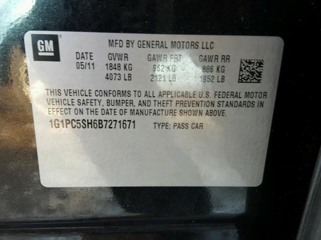 1G1PC5SH6B7271671 - 2011 CHEVROLET CRUZE LS BLACK photo 10