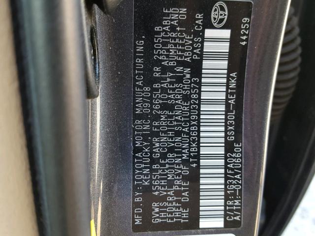 4T1BK36BX9U328573 - 2009 TOYOTA AVALON XL GRAY photo 10