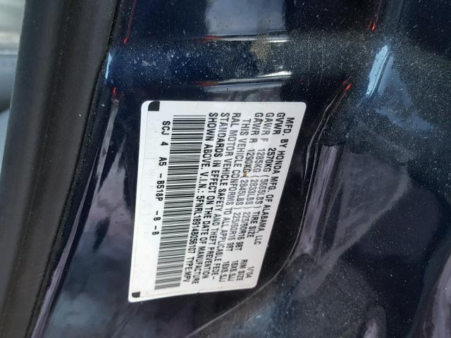 5FNRL18914B056107 - 2004 HONDA ODYSSEY EX BLUE photo 10