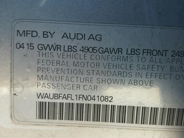 WAUBFAFL1FN041082 - 2015 AUDI A4 PREMIUM SILVER photo 10