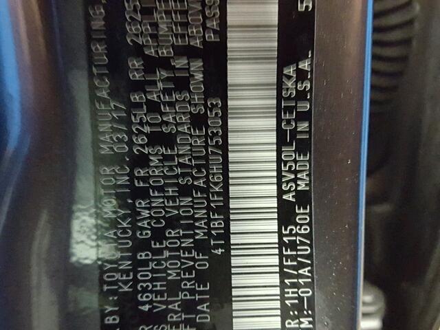 4T1BF1FK6HU753053 - 2017 TOYOTA CAMRY LE GRAY photo 10