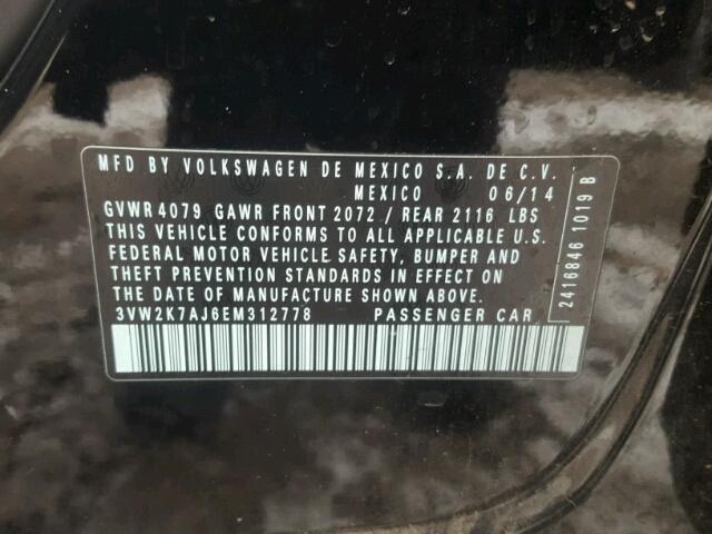 3VW2K7AJ6EM312778 - 2014 VOLKSWAGEN JETTA BASE 黑色 照片 10