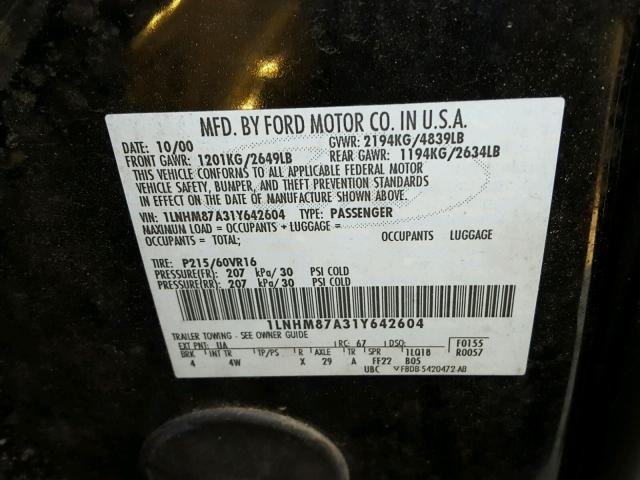 1LNHM87A31Y642604 - 2001 LINCOLN LS 黑色 照片 10