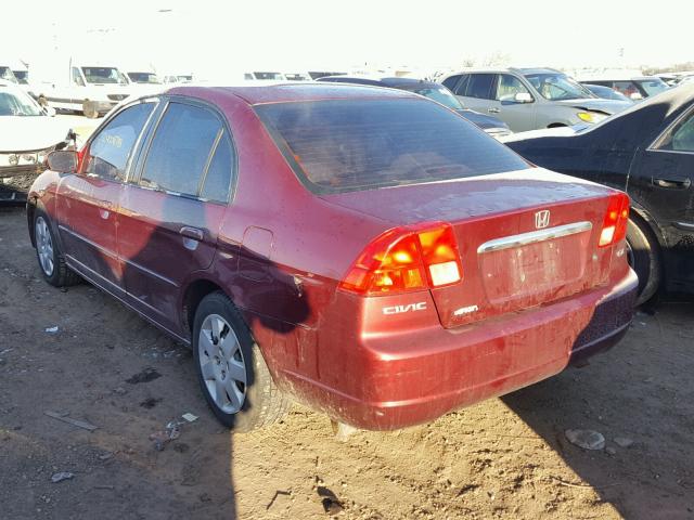 1HGES267X2L011204 - 2002 HONDA CIVIC EX BURGUNDY photo 3