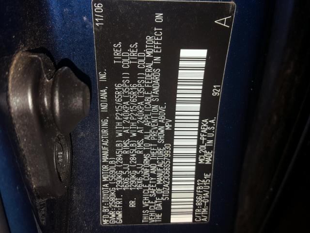 5TDZA23C66S579930 - 2006 TOYOTA SIENNA CE BLUE photo 10