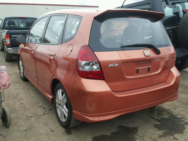 JHMGD376X7S004388 - 2007 HONDA FIT S ORANGE photo 3