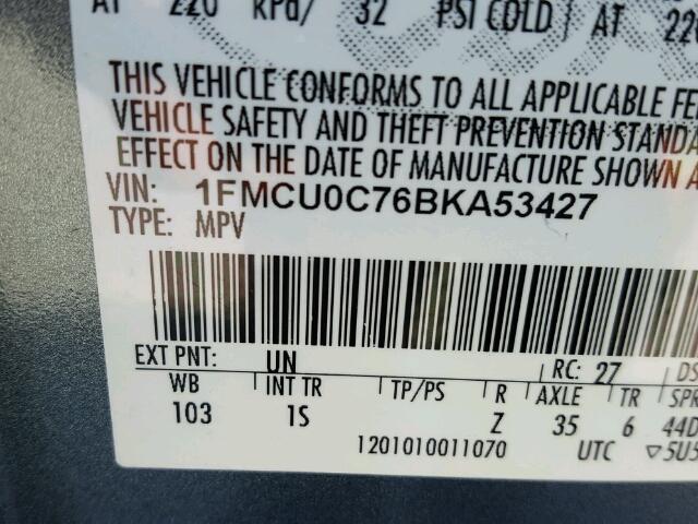 1FMCU0C76BKA53427 - 2011 FORD ESCAPE XLS BLUE photo 10