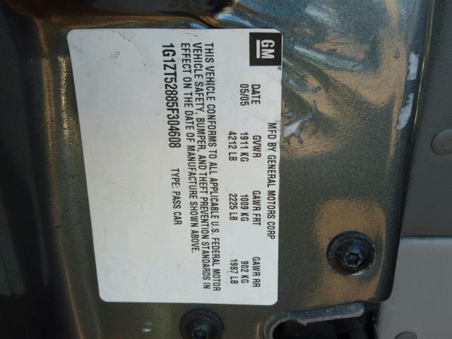 1G1ZT52885F304608 - 2005 CHEVROLET MALIBU LS GRAY photo 10