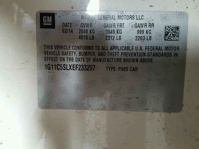 1G11C5SLXEF233297 - 2014 CHEVROLET MALIBU 1LT WHITE photo 10