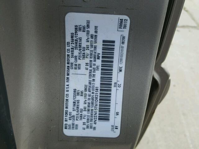 4N2ZN15T61D821581 - 2001 NISSAN QUEST GXE TAN photo 10