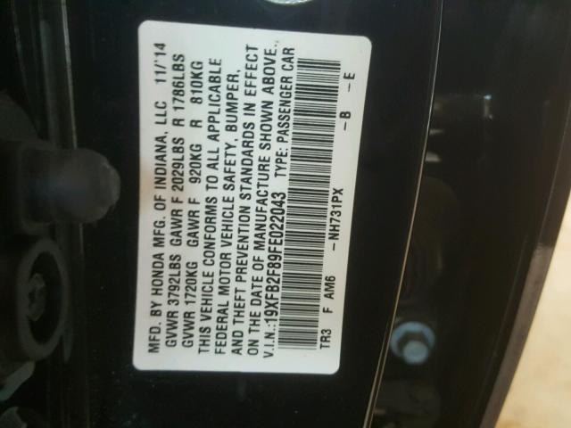 19XFB2F89FE022043 - 2015 HONDA CIVIC EX BLACK photo 10