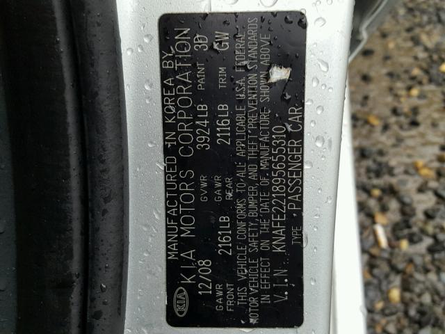 KNAFE221895655310 - 2009 KIA SPECTRA EX SILVER photo 10