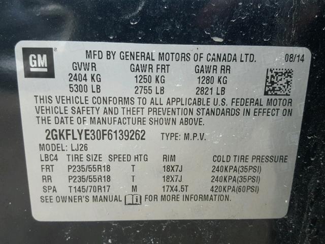 2GKFLYE30F6139262 - 2015 GMC TERRAIN SL BLACK photo 10