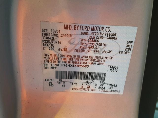 1FMCU96HX5KB95695 - 2005 FORD ESCAPE HEV SILVER photo 10