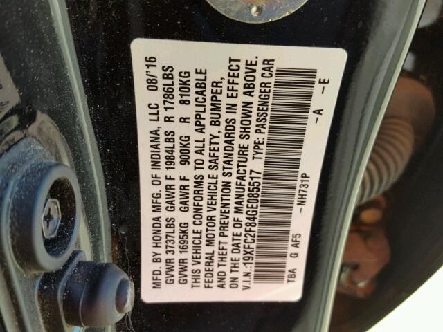 19XFC2F84GE085517 - 2016 HONDA CIVIC EX შავი ფოტო 10