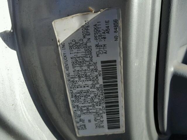 4T3ZF13C02U484669 - 2002 TOYOTA SIENNA LE SILVER photo 10