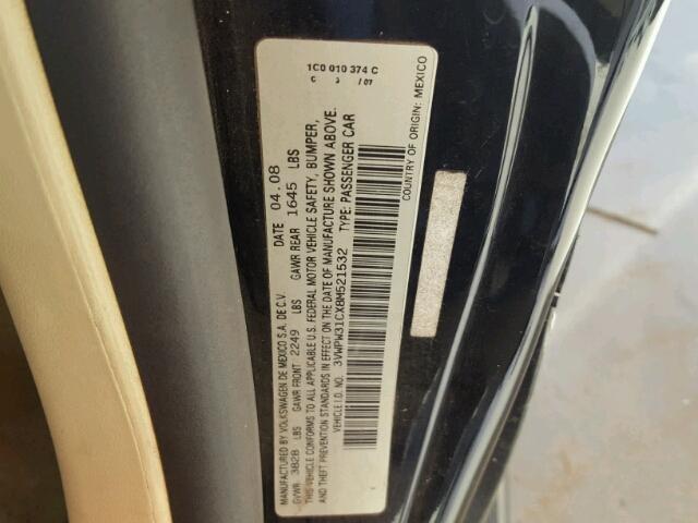 3VWPW31CX8M521532 - 2008 VOLKSWAGEN NEW BEETLE 黑色 照片 10