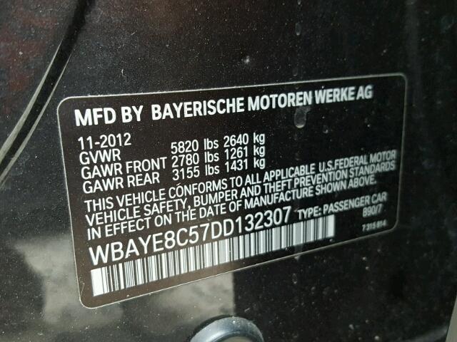 WBAYE8C57DD132307 - 2013 BMW 750LI CHARCOAL photo 10