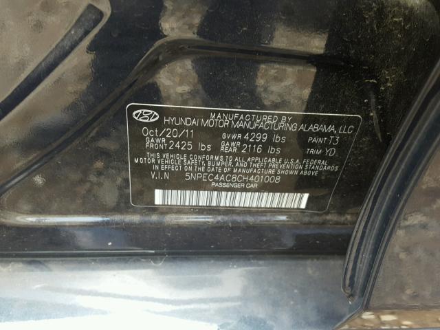 5NPEC4AC8CH401008 - 2012 HYUNDAI SONATA SE BLUE photo 10