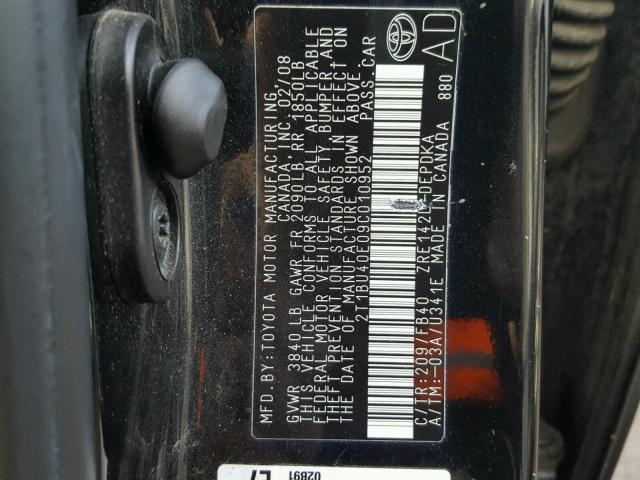 2T1BU40E09C010952 - 2009 TOYOTA COROLLA BA BLACK photo 10