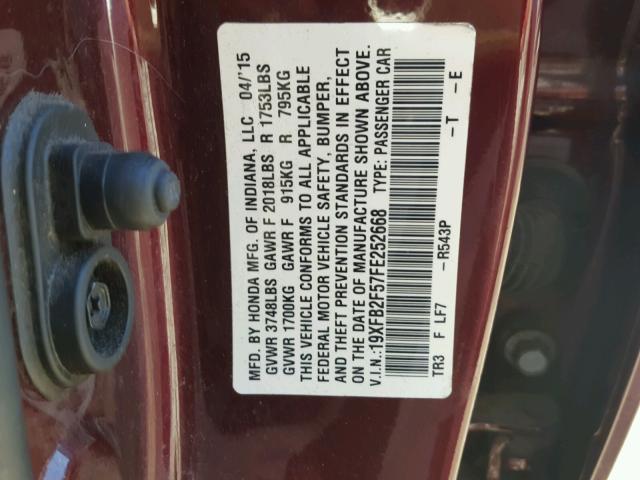 19XFB2F57FE252668 - 2015 HONDA CIVIC LX BURGUNDY photo 10