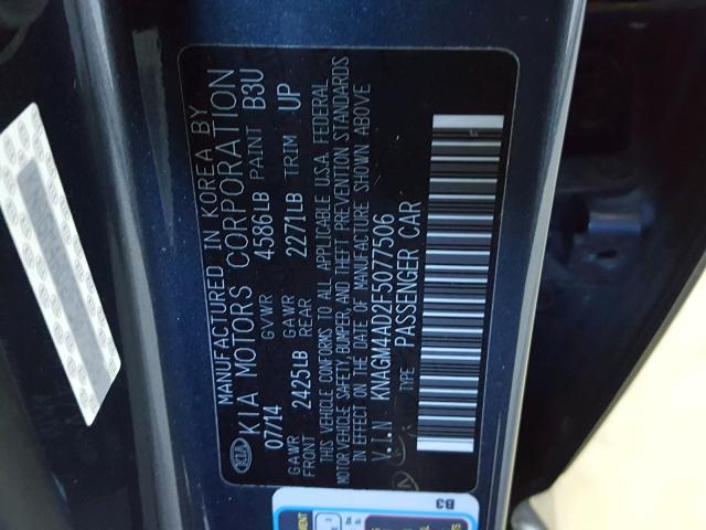 KNAGM4AD2F5077506 - 2015 KIA OPTIMA HYB BLUE photo 10